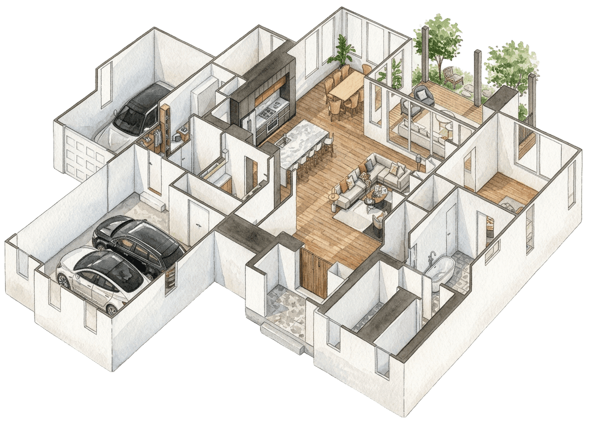 Every room, furnished and finished, exactly as you'll _build it._